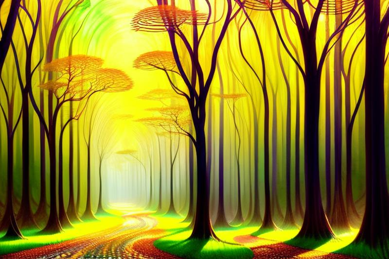 04712-2353743520-Kavellion style splash art, a beautiful illustration of a long narrow forest path in autumn, golden hour, intricate, sharp focus.png